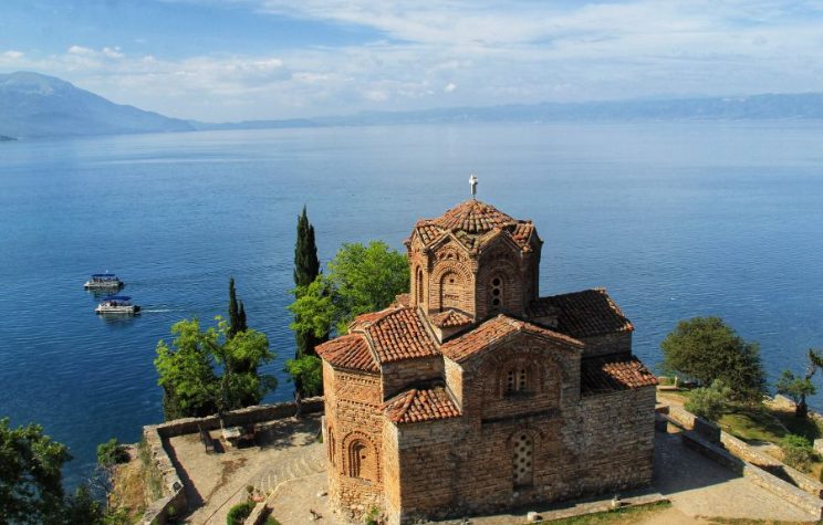 Lake Ohrid and St. John at Kaneo church, North Macedonia